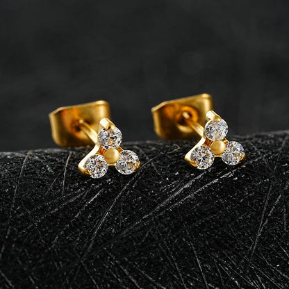 1 Pair Right Grand ASTM F136 Titanium 20G Trinity CZ Stud Earrings Simple Hypoallergenic Triple Flower Cartilage Earring Set