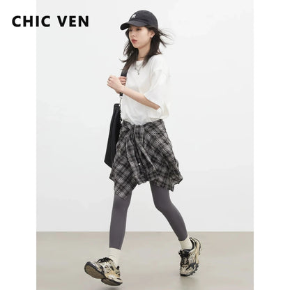 CHIC VEN New Women Leggings Solid Slim High Waisted Hip Lifting Elastic Yoga Pants Fitness Sharkskin Pants Spring Summer 2026