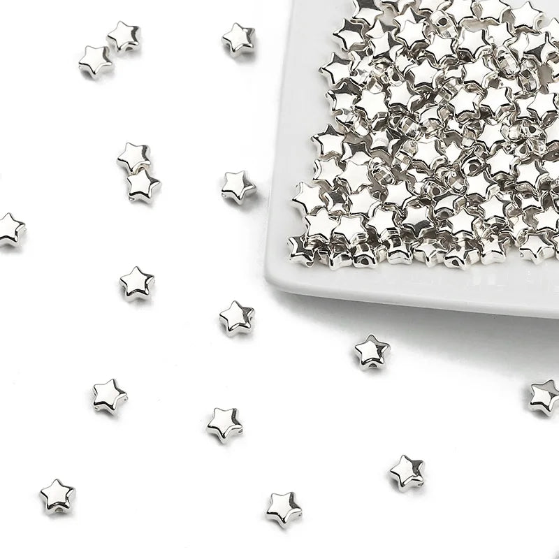 100-400pcs Gold Color Beads 4mm 6mm CCB Cube Crown Heart Pendant Star Spacer Loose Beads for Love Jewelry Making Bracelets DIY S