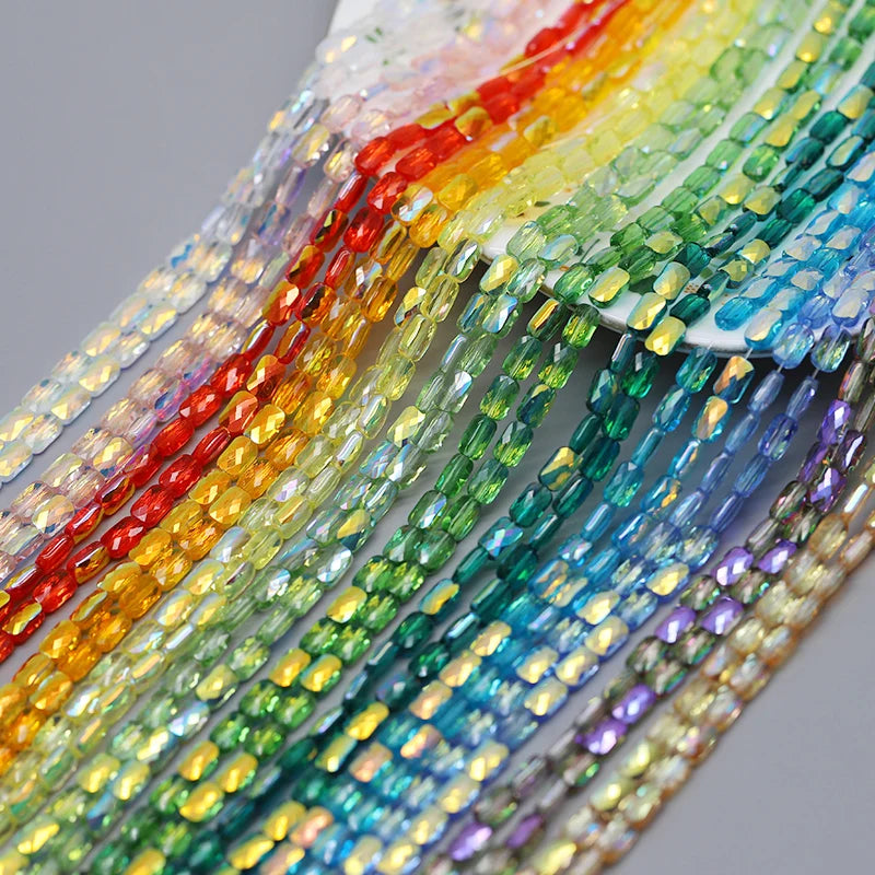 70pcs/lot Color Faceted Square Loose Beads Crystal Glass Beads Faceted Loose Spacer Beads for Jewelry Making DIY