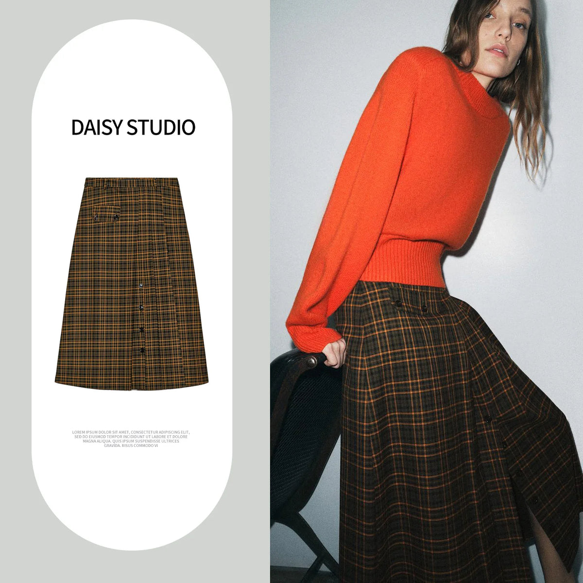 Spring New Arrival High Waist Midi Skirt Women's A-Line Midi Skirt Plaid Half-length New Style Spring Fashion Ladies' Skirt
