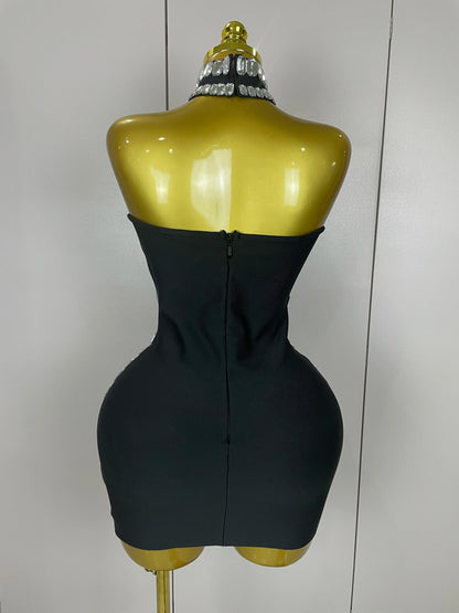 Women 2025 Sparkly Rhinestones Bodycon Strapless Mini Bandage Dress Backless Fashion Evening Party Club Luxury Birthday Dresses