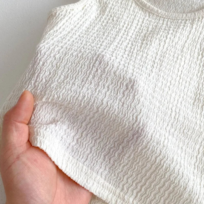 New Arrival Korean Style Solid Baby Gauze Homewear Children Breathable Loose Sleeveless Tank Tops + Shorts 2Pcs Thin Pajamas Set