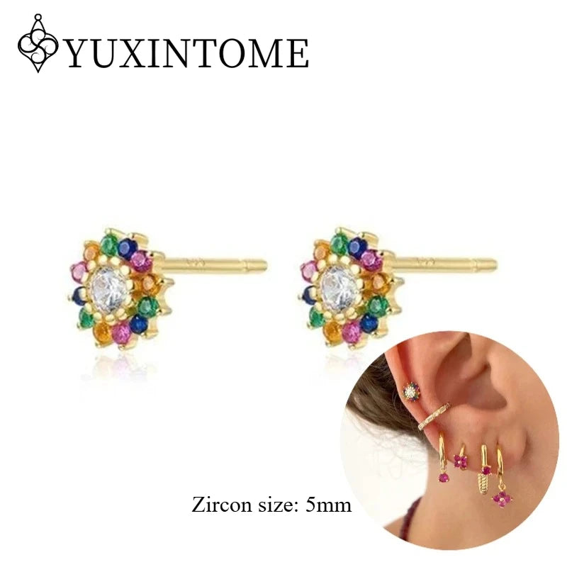 925 Sterling Silver Ear needles Crystal Zircon Small studs Earrings for Women gold-plated round Piercing Earrings New in 2022