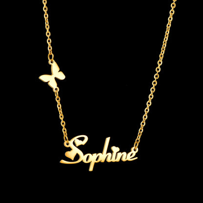 Atoztide Multiple Custom Name Frosted Necklaces Full Stone Butterfly Chain Stainless Steel for Women Pendant Jewelry Gifts