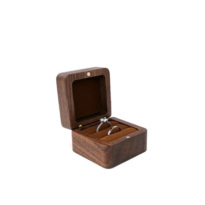 Black Walnut Solid Ring Box Single Double Ring Box Earrings Box Cufflinks Box Vintage Wooden Ring Box Exquisite Gift Box