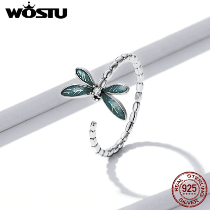 WOSTU 925 Sterling Silver Pet Cat Stackable opening Ring For Women Snake Dog Adjustable rings Fine Jewelry Party Birthday Gift