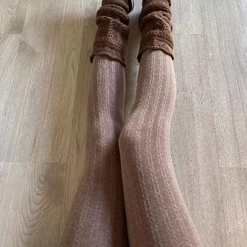 150g Women Vintage Vertical Striped Tights Autumn Winter Thermal Slim Stocking Versatile Leggings Underwear Pantyhose