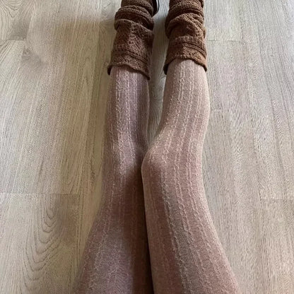 150g Women Vintage Vertical Striped Tights Autumn Winter Thermal Slim Stocking Versatile Leggings Underwear Pantyhose