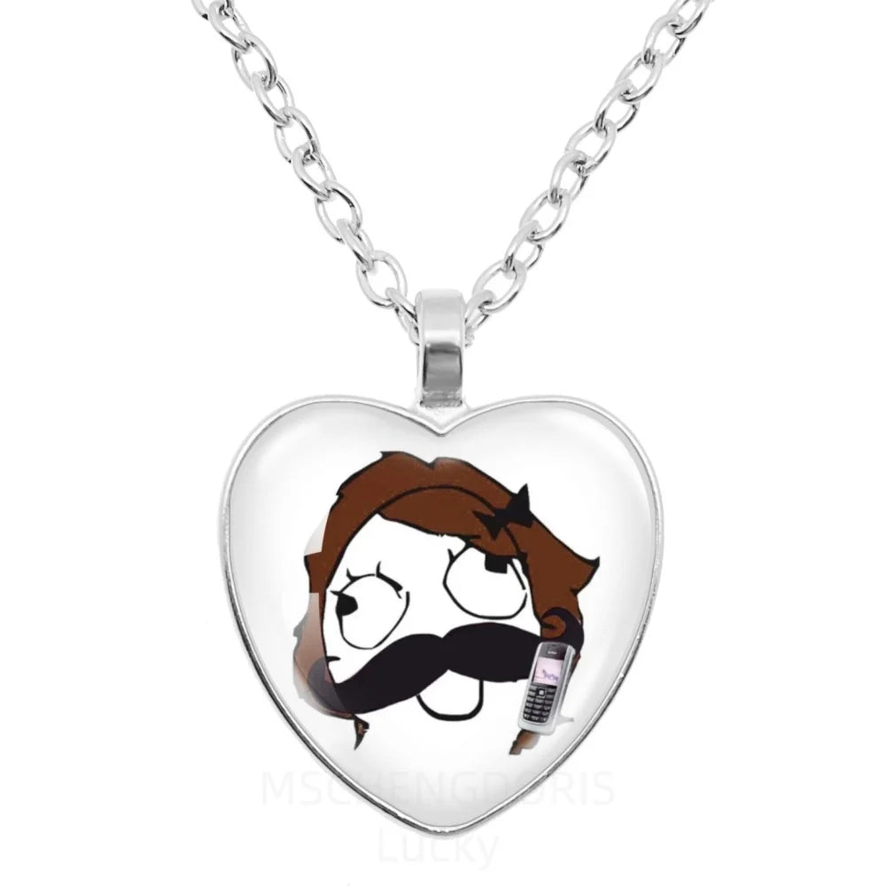Rage Comic Necklace Derp Face Trollface Funny Meme Cartoon Glass Heart Shape Pendant Chain Necklace Charm Jewelry Collect Gift