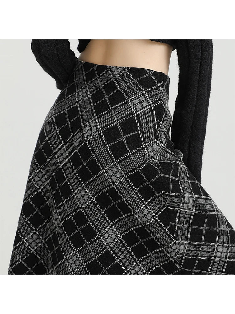 2025 Autumn Winter Women Korean Fashion A-line Plaid High Waist Midi Skirt Vintage Design Shoujo Preppy Style Tassel Trendy New