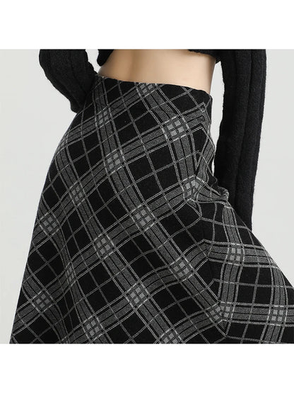 2025 Autumn Winter Women Korean Fashion A-line Plaid High Waist Midi Skirt Vintage Design Shoujo Preppy Style Tassel Trendy New