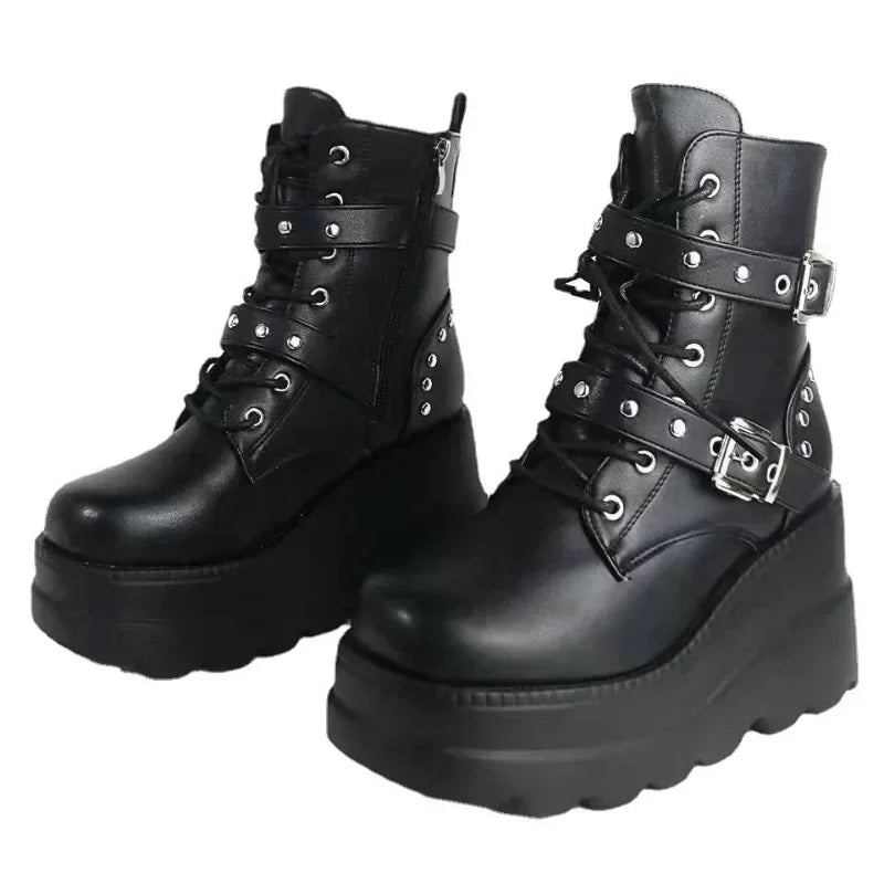 Women's Lace-Up Buckle-Detail Platform Boots