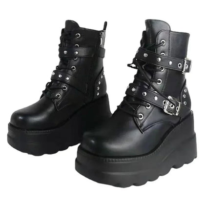 Women's Lace-Up Buckle-Detail Platform Boots