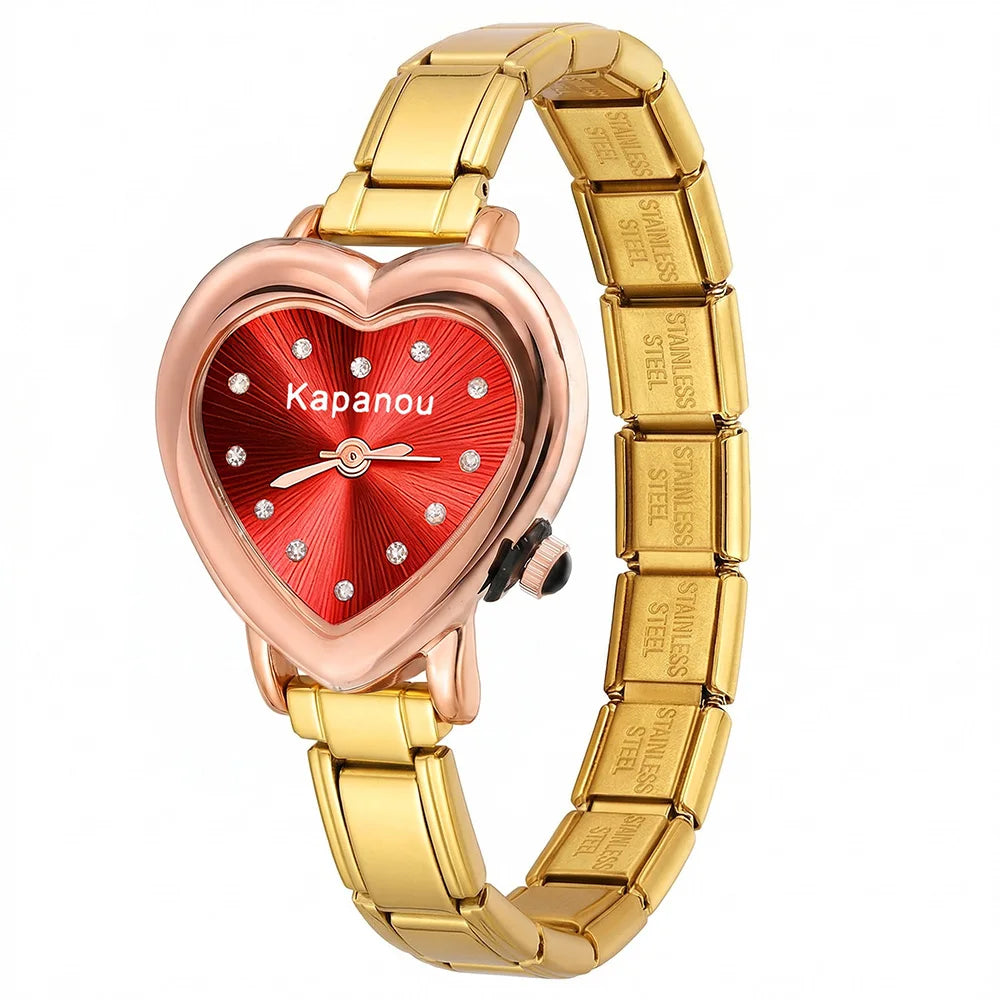 URING Colorful Classic Quartz Heart Watch Dial & Connector Fit 9mm Stainless Steel Italian Charm Link Jewelry for Women Men Gift
