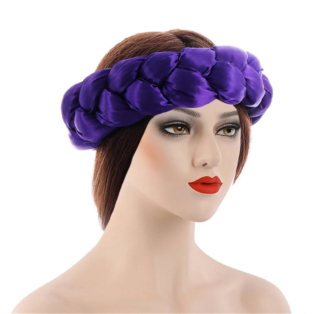 Exaggerated Satin Braid Headband for Women Lady Party Headpiece Candy Color Head Bands
