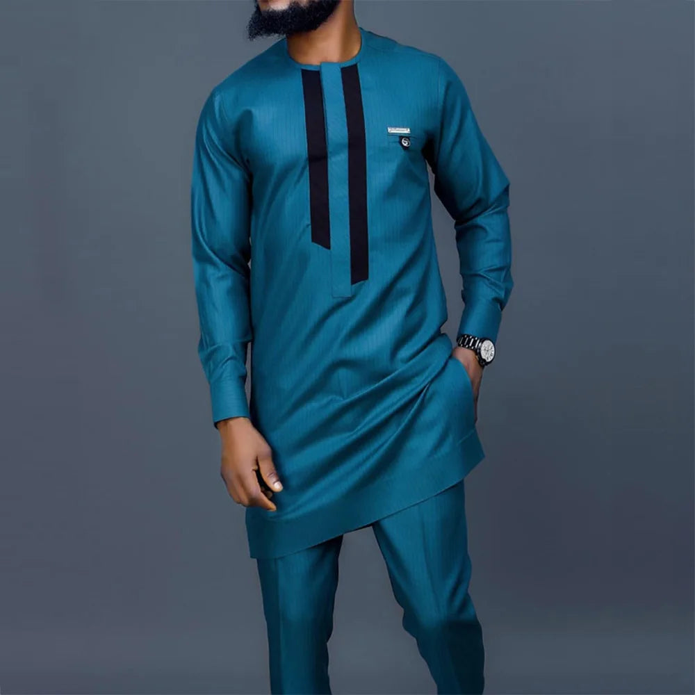 2025 African Men Dashiki Long Sleeve 2 Piece Set Traditional Outfit Africa Clothing White Men's Suit Male Shirt Pants Suits