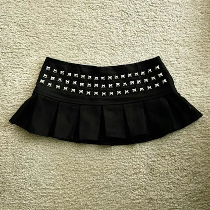 Y2k Clothes Gothic Punk Studded Mini Skirt Harajuku Sexy Ultra Short Rivet Pleated Skirt Hot Girl Kawaii Skirt Womens Clothing