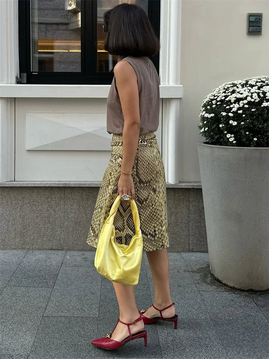 Tossy Snakeskin Printed Fashion Skirt Women's High Waist Slim Contrast Patchwork Commute Streetwear Female Vintage Y2k Skirt