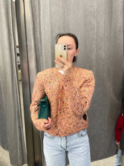 2026 Women Pastel Gradient Striped Hooded Knit Cardigan Loose Open Front Beach Cover-up For Seaside Vacation Leisure Daily Wear