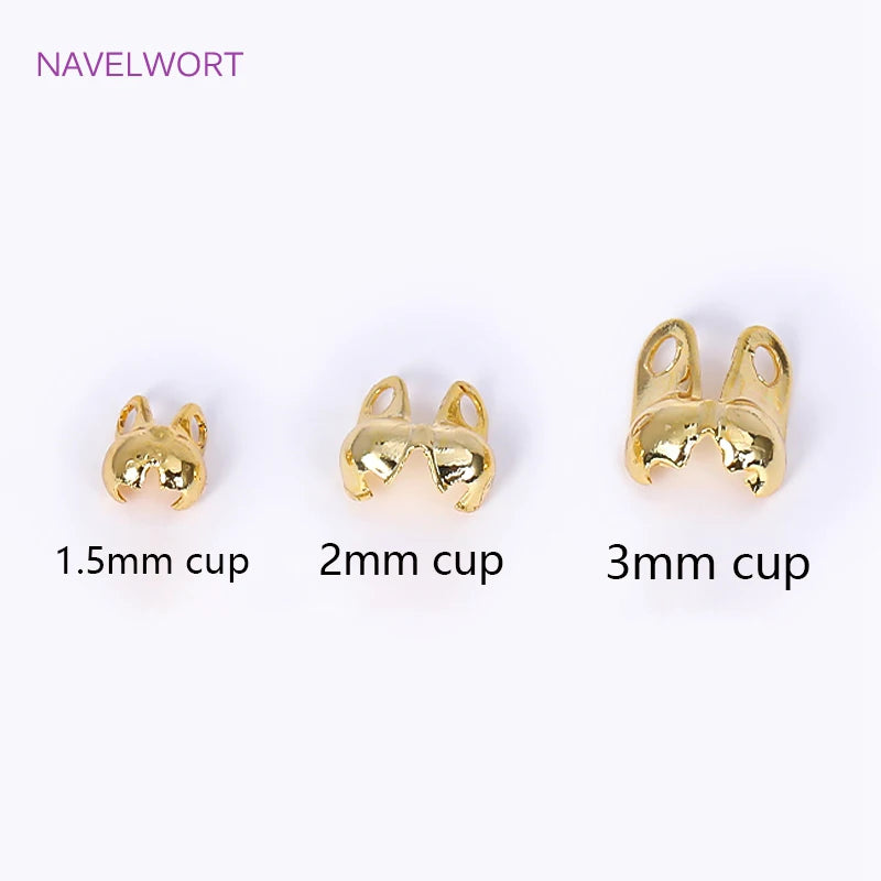18K Gold Plated Brass 3.6mm Double-Cup Bead Tip with Two Rings,Calotte Crimp Beads For Jewelry Making Findings DIY Accessories