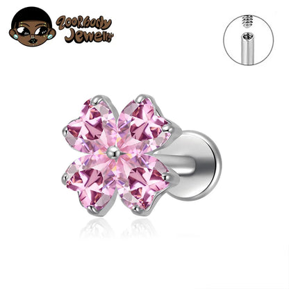 ASTM F136 TItanium with Heart CZ Flower Lab Piercing Labret Lip Studs Sparkle Ear Tragus Helix Conch Lobe Earrings Body Jewelry