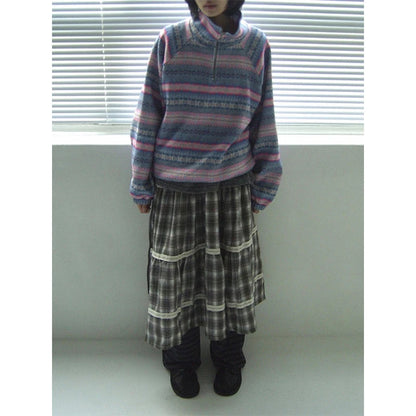 MEXZT Harajuku Plaid Midi Skirt Women Japanese Vintage Lace Patchwork Skirts Summer Streetwear Grunge Casual A Line Faldas New