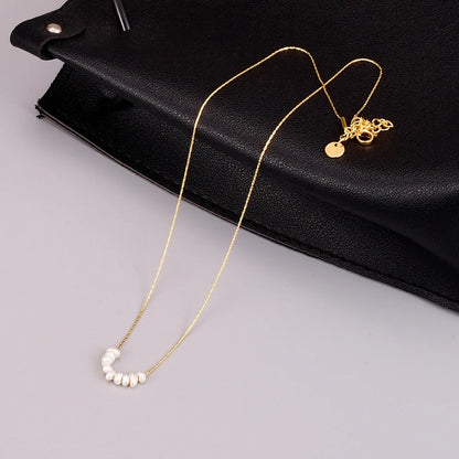 L25 Japanese-style small smile necklace with eight freshwater pearls, bamboo joint chain and stainless steel jewelry