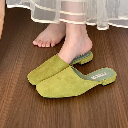 Bailamos Brand Women Slippers Square-toed Muller Shoes Lady Luxury Low Heel Outdoor Slippers Summer Fashion All-Match Slides
