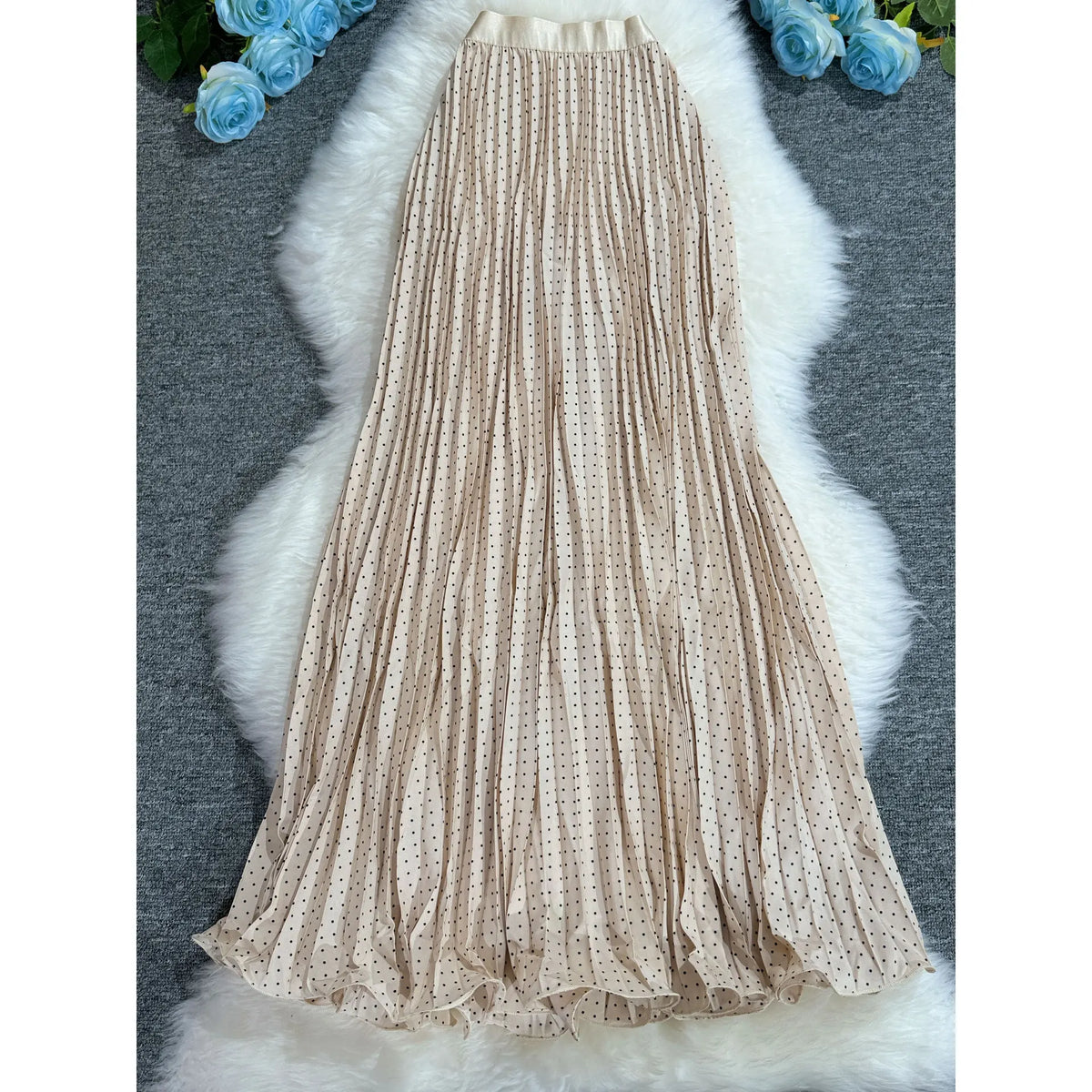 Polka Dot Print High Elegant A-line Pleated Long Skirt For Women 2025 Spring autumn Office Lady Casual Leopard Skirts