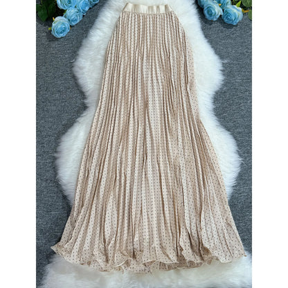 Polka Dot Print High Elegant A-line Pleated Long Skirt For Women 2025 Spring autumn Office Lady Casual Leopard Skirts