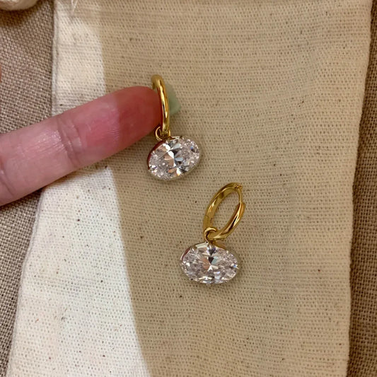 Fresh elegant simple earring Drape high-end fashion oval diamond pendant earrings for women suitable for daily jewelry gifts