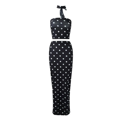 CNYISHE Dot Prints Strapless Scarf Hip Wrap Sheath Fashion Suits Elegant Women Sets Sexy Club Streetwear Trendy Female 2 Pieces