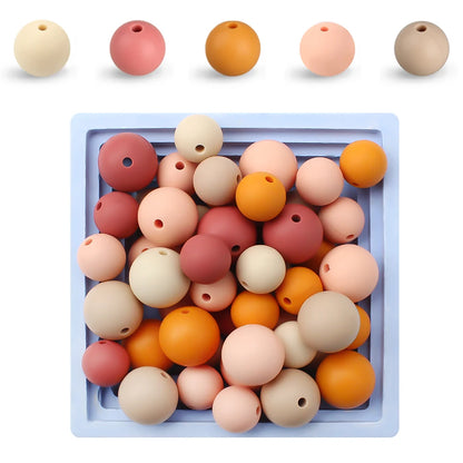 50Pcs/Lot 15mm 9mm 12mm Silicone Beads for DIY KeyChains Jewelry Making Pen Necklace Bracelet Round Loose Beads Choose Color