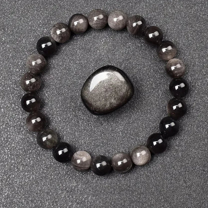 Natural Golden Obsidian Stone Beads Bracelet Men Women Golden Light Rainbow Obsidian Raw Stone Round Bead Natural Energy Jewelry
