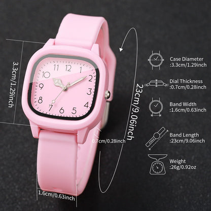 2PCS Fashion Square Women Watch Heart Bracelet Set Casual Pink Silicone Strap Quartz Wristwatch Relogio Feminino(Without Box)