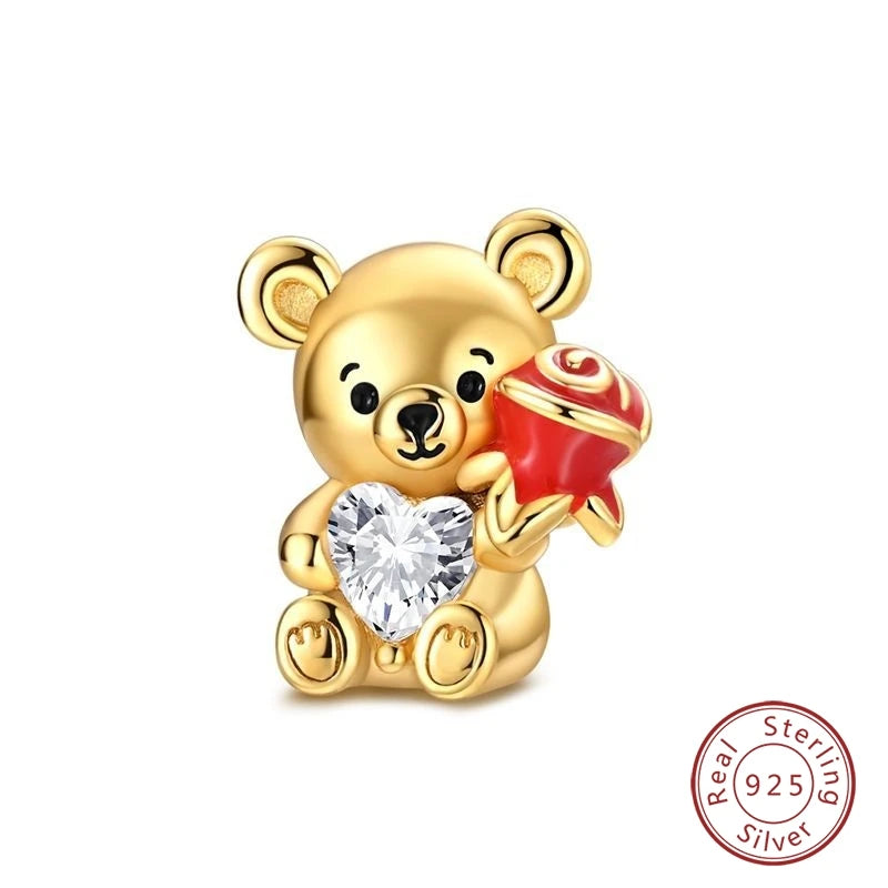Hot Sales 925 Sterling Silver Golden Series Charms Leopard Little Bear Starfish Bow Bead Fit Original Bracelet DIY Women Jewelry