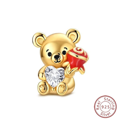 Hot Sales 925 Sterling Silver Golden Series Charms Leopard Little Bear Starfish Bow Bead Fit Original Bracelet DIY Women Jewelry