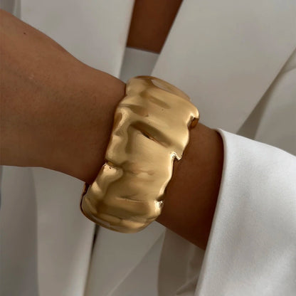 SHIXIN Design Geometric Water Drop Gold Color Wide Spring Bangles for Women Elegant Imitation Pearl Cuff Bracelets New Jewelry