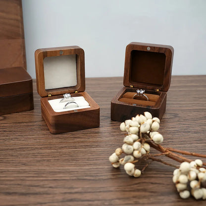 Black Walnut Solid Ring Box Single Double Ring Box Earrings Box Cufflinks Box Vintage Wooden Ring Box Exquisite Gift Box