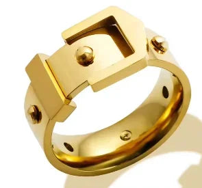 Crystal High End Non Tarnish Fashion Geometric Open Gold Plated Stainless Steel Rings for Women Wedding Ring Jewelry