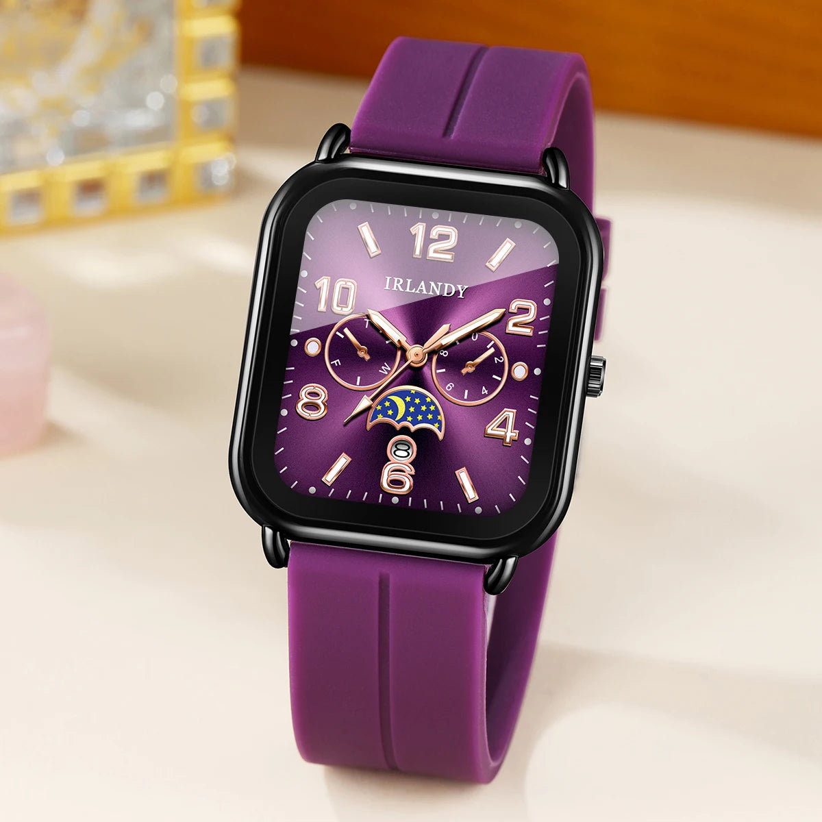 Fashion Square Women Quartz Watch Purple Silicone Strap Ladies Dress Calendar Wristwatches Clock Relogio Feminino（Without Box）