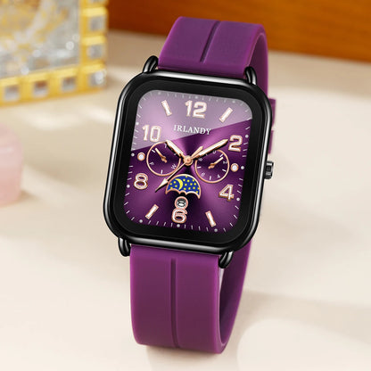 Fashion Square Women Quartz Watch Purple Silicone Strap Ladies Dress Calendar Wristwatches Clock Relogio Feminino（Without Box）