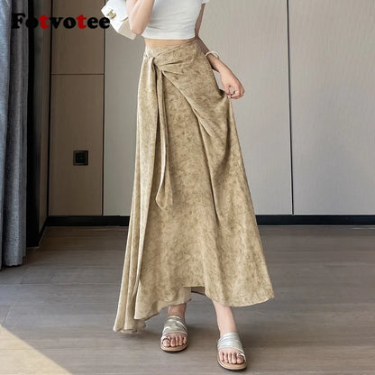 FOTVOTEE Tie Dye Irregular Skirt Women High Waist Tie Slimming Drape Long Skirt Boho Beach Vintage Temperament A Line Skirts