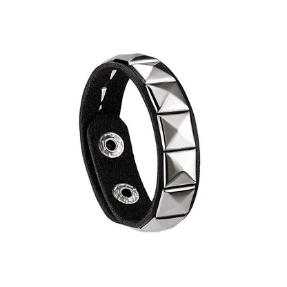 80s Black Round Square Gothic Spike Bracelet Punk Rock Bracelet Studded Faux Leather Bracelet for Men Women