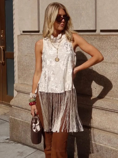 Vintage Embroidered Blouse Tie V Neck Cutout Patchwork Fringe Hem Puff Long Sleeve Tunic Cover Up Women's Relaxed Holiday Wear