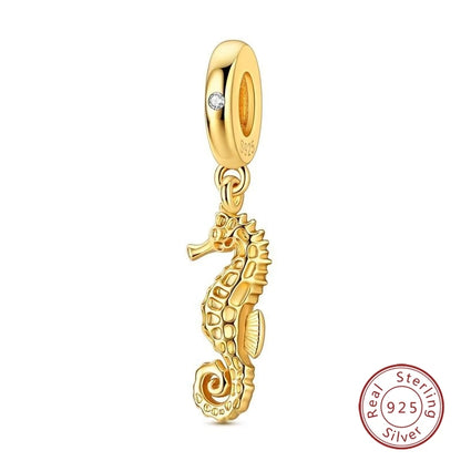 Hot Sales 925 Sterling Silver Golden Series Charms Leopard Little Bear Starfish Bow Bead Fit Original Bracelet DIY Women Jewelry