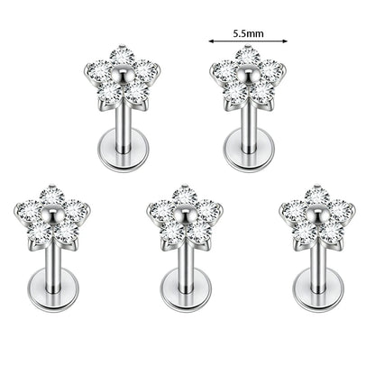 1/5PCS F136 Implant Titanium Earrings Stud,Trendy Flower Zirconia Cartilage Earrings,Tragus Conch Helix Piercing Jewelry