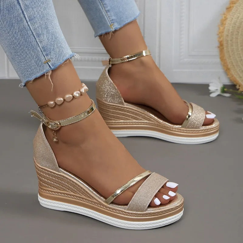 2024 New Summer Women Wedges Sandals Fashion Solid Color Shoes for Women High Heels Platform Designer Sandals Zapatos De Mujer