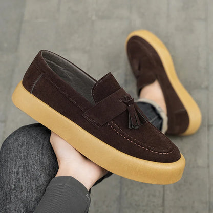 Mens Loafers Tassel Shoes Autumn  Fours Season British Style Fashion Casual Shoes Trendy Platform Anti Slip Vulcanized Shoes